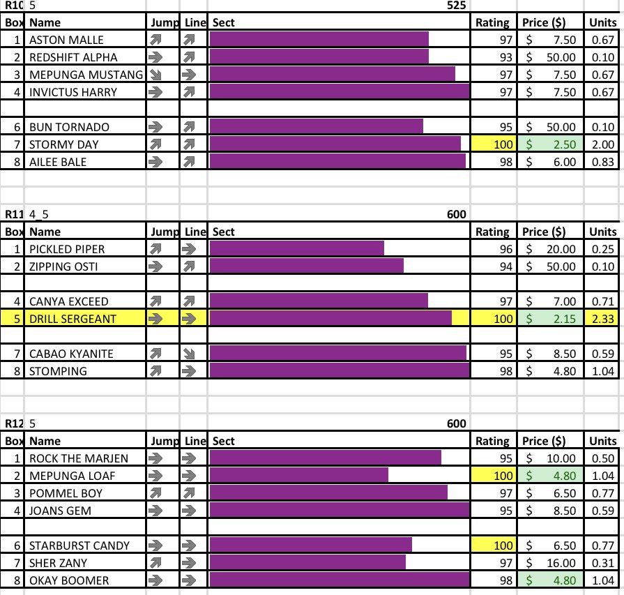 Plenty on today so getting @MelbourneGreys out nice and early… Best bets: R3#2 Canya Vanquish R5#2 Container R11#5 Drill Sergeant Thought Starburst Candy was a good chance at odds too. Best of luck if you’re having a punt today 👊🏼