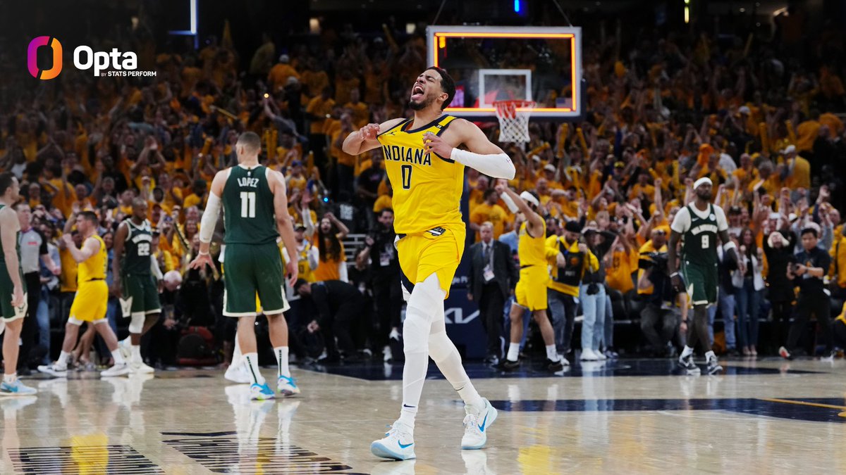 Tyrese Haliburton of the @Pacers is the first player in NBA playoff history to have a 15-assist triple-double and hit the game-winning basket in the final 5 seconds.