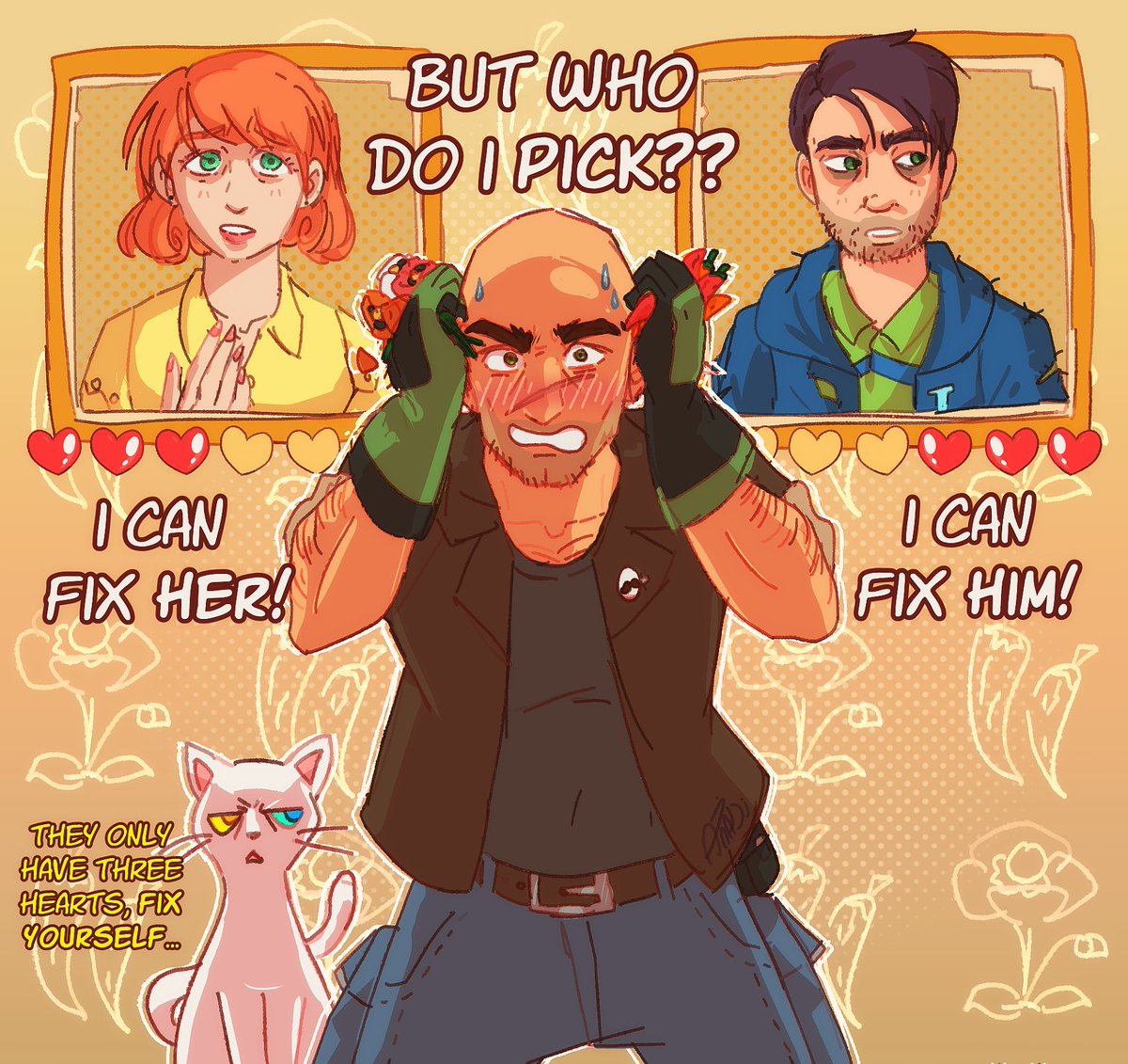 'you can't fix them!' the bald farmer said, but then he met a sweet troubled teacher and a rude troubled grocery worker and—

#fitmcfanart #tiofabio #penny #shane