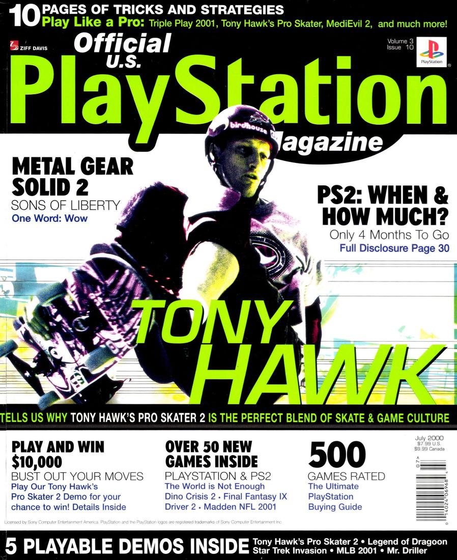 Tony Hawk: Pro Skater 2 on the cover of U.S PlayStation Magazine (July, 2000)

5 playable demos including THPS:2, Legend of Dragoon and more!