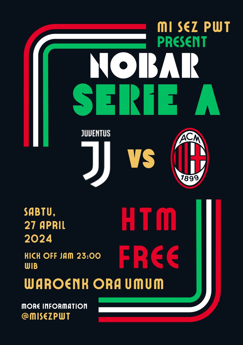 •NOBAR SERIE A GIORNATA 34•         

Buat yang mau nobar langsung datang aja ke homebase kami atau buat yang baru pernah nobar bisa langsung DM saja untuk info lebih lanjut.

#acmilan                       
#MilanistiIndonesia          
#MilanistiPurwokerto