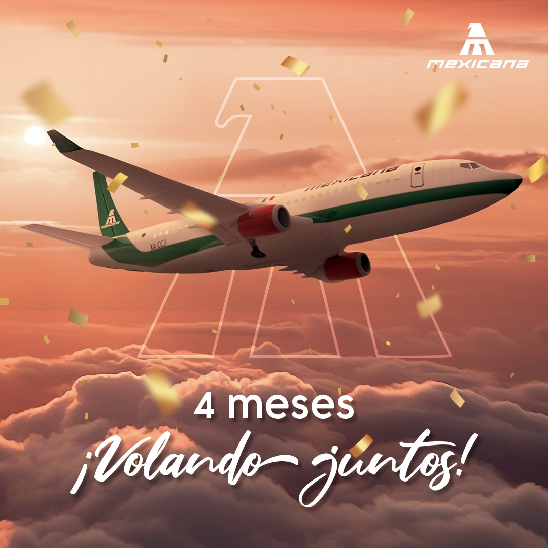 ¡Cuatro meses llenos de aventuras y experiencias inolvidables volando con Mexicana! Agradecemos a todos nuestros pasajeros por confiar en nosotros para sus viajes y ser parte de esta increíble travesía.✈️🥳🎉 #SomosMexicana