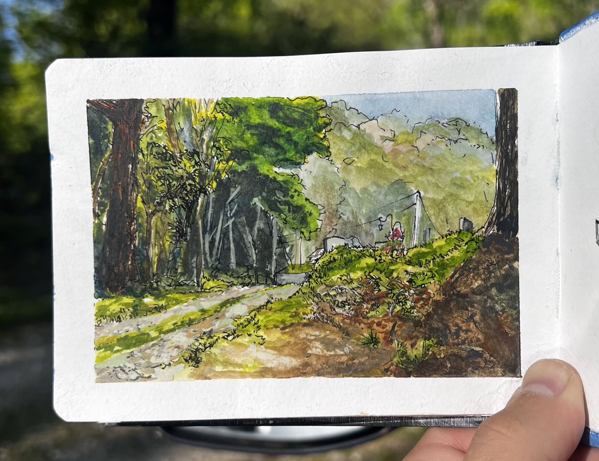 A still picture of the little watercolor in my car from the other day. I realized the video maybe didn’t portray the colors as good as I would like. Painted with a tiny portable watercolor kit with a single water brush pen. #watercolor #pleinair #practice #tinypainting #art
