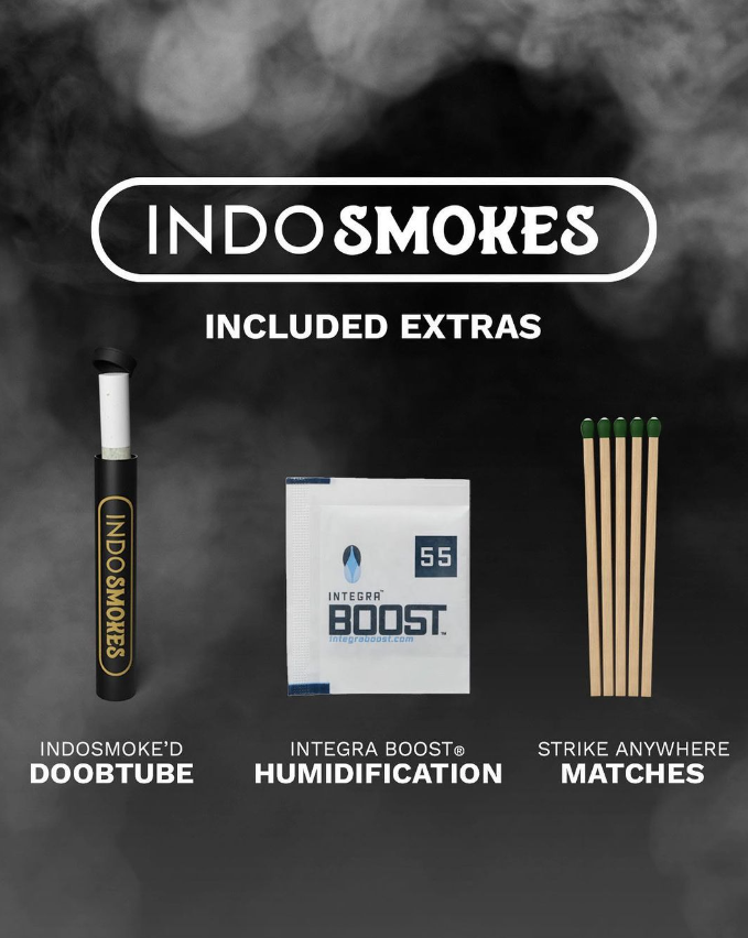 Included with every 10-pack of INDOSMOKES Premium Hand Packed Cannarolls:
• @IntegraHerbal BOOST 2-way humidity control pack for maximum freshness
• #DOOBTUBE for storing your half-smoked prerolls
• Strike anywhere matches
#indosmokes #indocannabis #indo