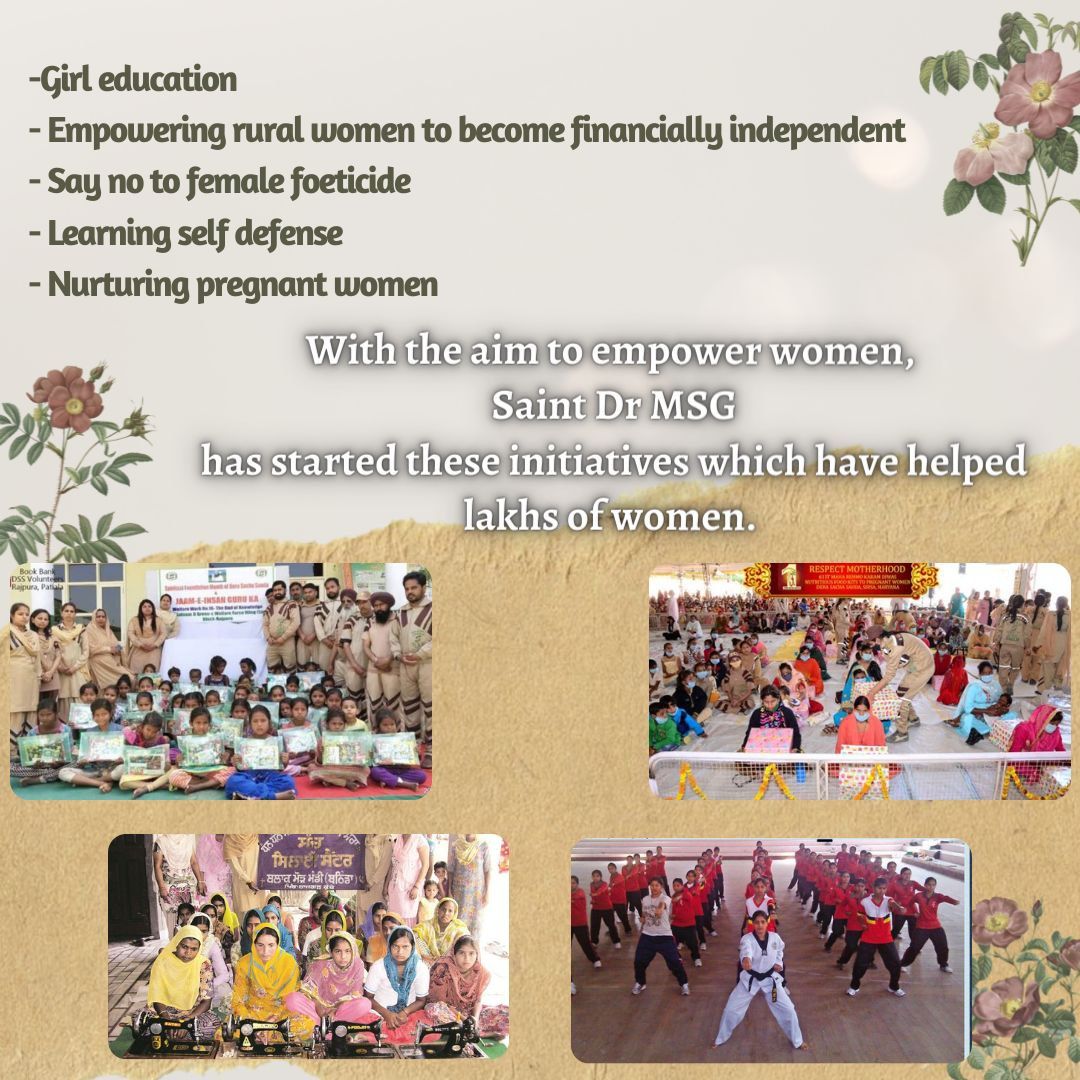 Women are ahead of men in every field, yet due to social discrimination women are unable to take decisions. To increase the 'Self Esteem' of women, free vocational training, education, respect for motherhood, self-defense training etc., initiated by Saint Dr MSG. #WomenPower