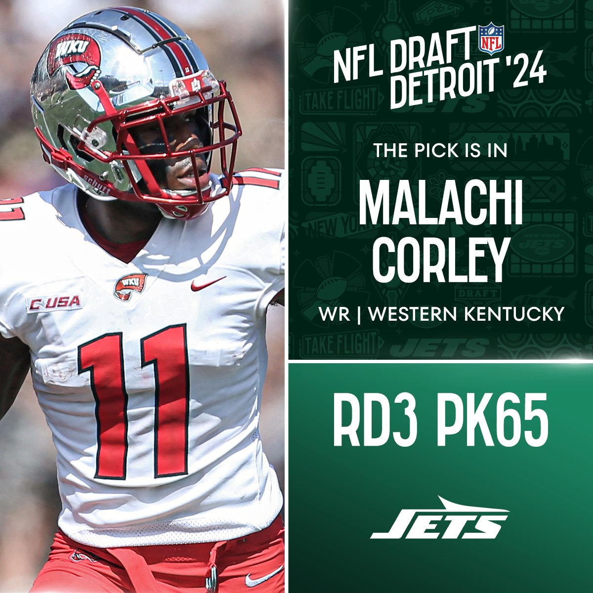 With the No. 65 overall pick in the 2024 <a href="/NFLDraft/">NFL Draft</a>, the <a href="/nyjets/">New York Jets</a> select Malachi Corley!

📺: #NFLDraft on NFLN/ESPN2/ABC
📱: Stream on #NFLPlus