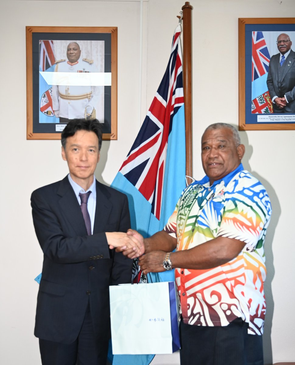 Minister for @forestry_fiji, Hon. Kalaveti Ravu received a courtesy call from the Ambassador of Japan to Fiji, His Excellency Michii Rokuichiro yesterday. read more: shorturl.at/kuCQT