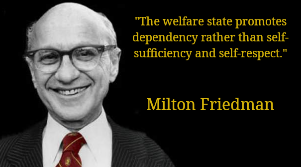 'The welfare state promotes dependency rather than self-sufficiency and self-respect.'
-Milton Friedman #MiltonFriedman
