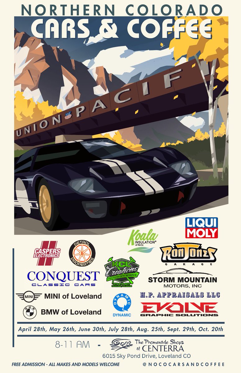 First Northern Colorado Cars &amp; Coffee this Sunday at 8am.  Yes, Saturday is going to be wet, but Sunday is looking great.  Come by and say "Hi" at the main tent.  Coffee and donuts are available while they last.  Details on the poster #carsandcoffee #colorado #noco