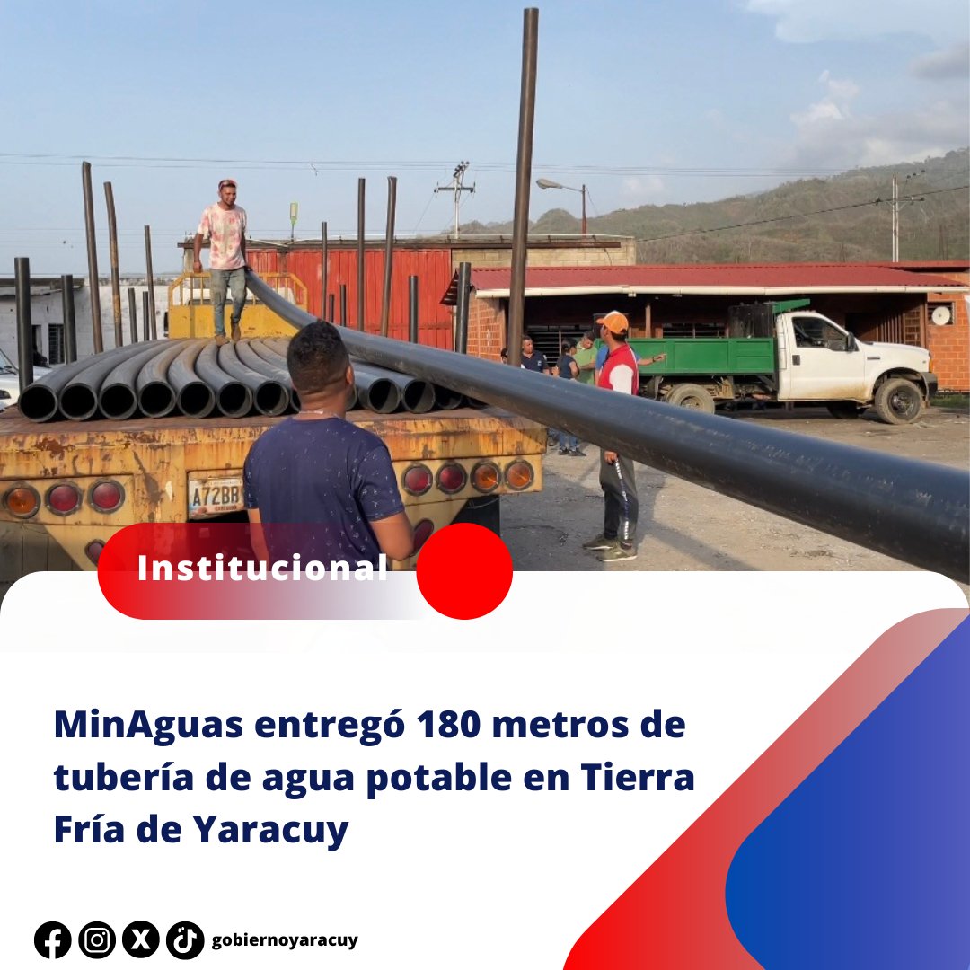 El Gobierno Bolivariano a través de @minaguasoficial entregó tubería de 6 pulgadas para el proyecto de aducción de agua potable en Tierra Fría, municipio Bolivar beneficiando a más de 2,500 habitantes. instagram.com/p/C6NLJrFRLWB/…