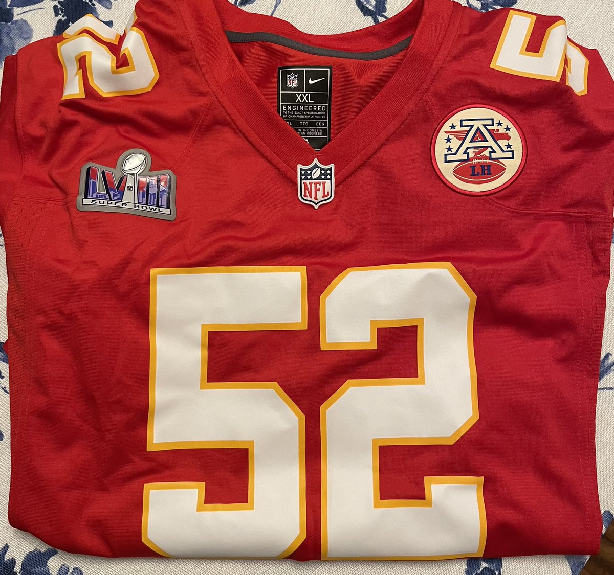 Finally my @Chiefs Super Bowl jersey arrived! This year, I picked @creed_humphrey as I’ve been watching him since he started at OU and came to KC. Great day!