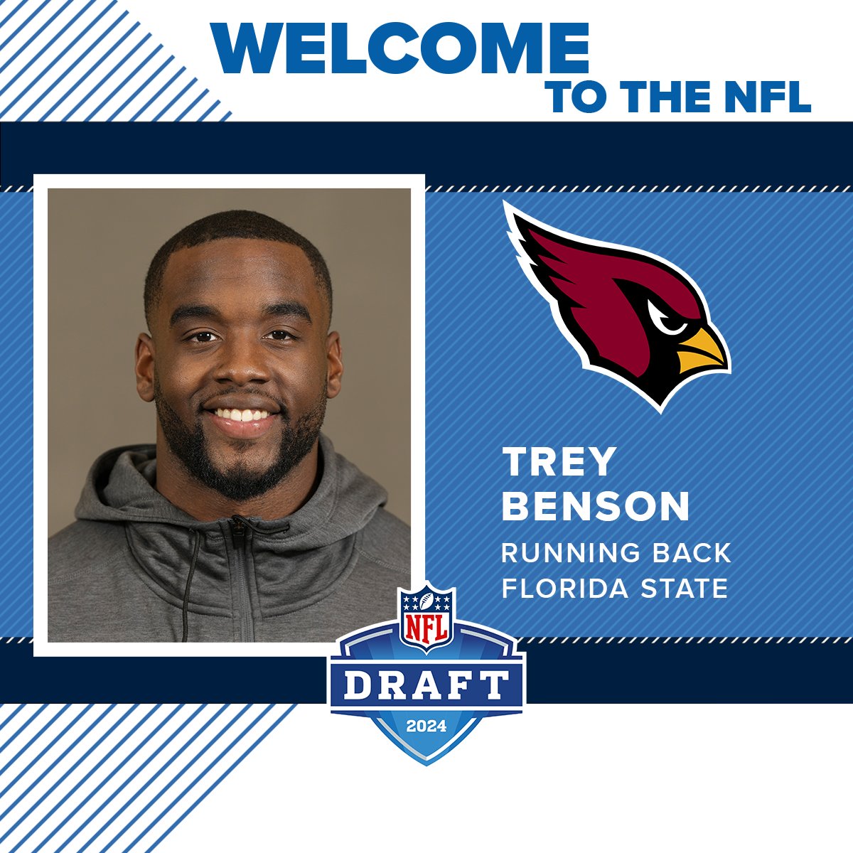 With the 66th overall pick in the 2024 NFL Draft, the Arizona Cardinals selected running back Trey Benson from Florida State. MORE: nfl.com/prospects/trey…
