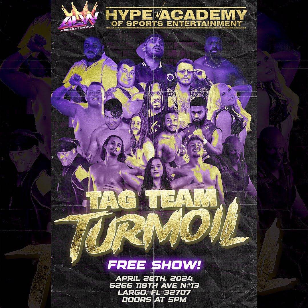 Don't miss @WrestlingAtomic developmental event, Hype Academy of Sports Entertainment , this Sunday in Largo, Florida. Tag team turmoil promises to be an exciting event, and the best part is that it's free to attend. Reserve your seat today! #WWESmackdown #WWE #AEW #TNAiMPACT