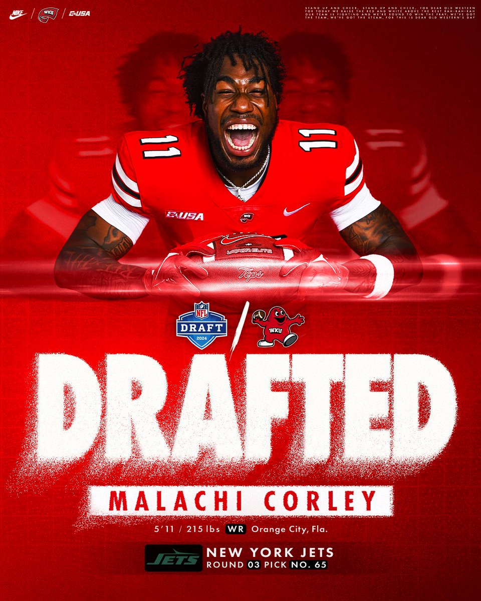 WKUFootball's tweet image. BG ➡️ NY

MALACHI CORLEY IS A JET ✈️ 

@CorleyMalachi | #ProTops