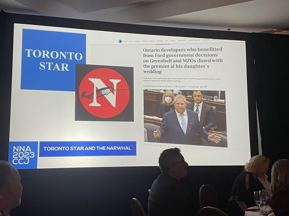 Congratulations to @TorontoStar & @thenarwhalca for their National Newspaper Award for uncovering the Greenbelt scandal #journalism #NNAs