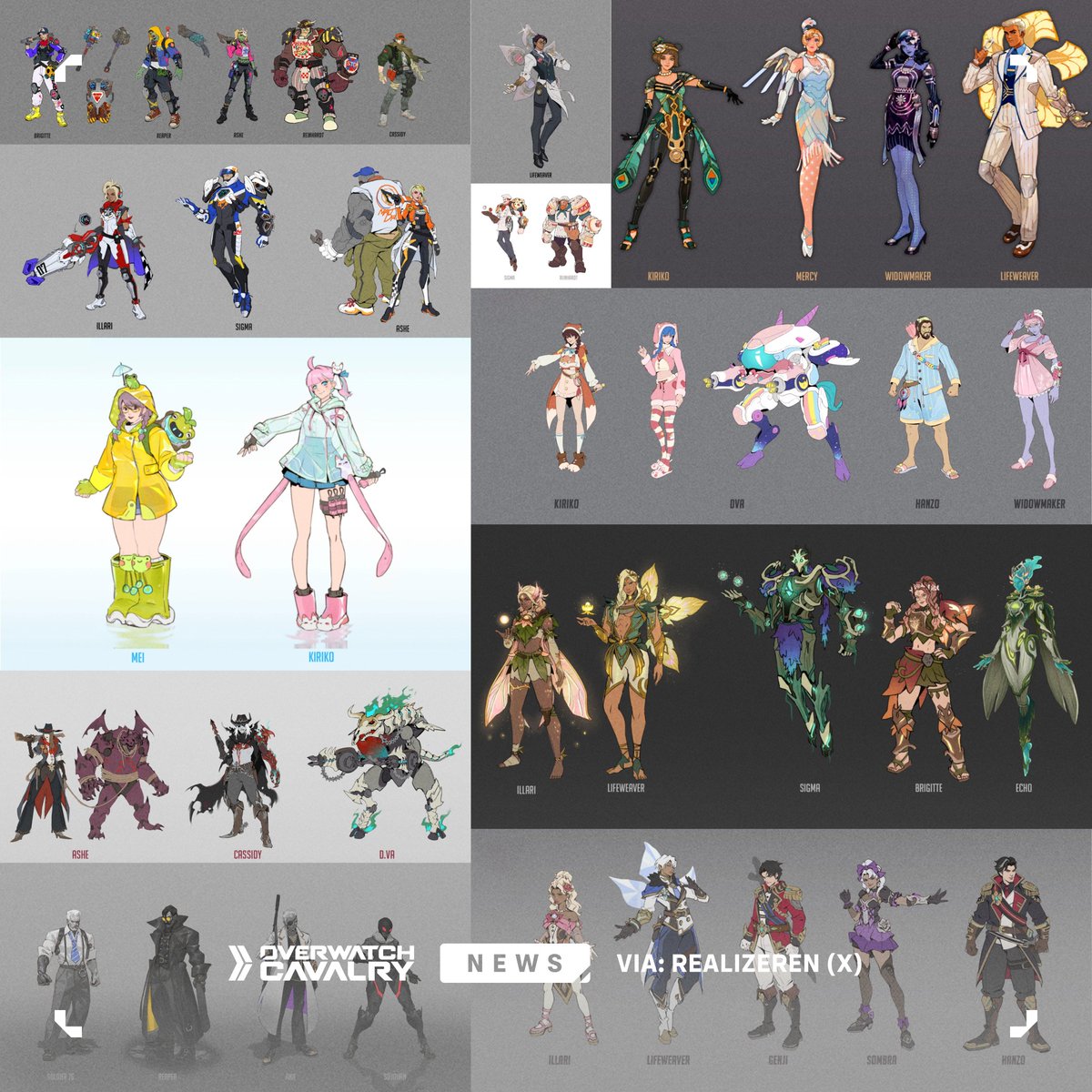 Here are ALL the #Overwatch2 Survey Skins 🎨 We'd like to remind everyone that this is an early look at official concept art; there's no way of knowing which skins will make it into the game. 📸 Image Credit: @realizeren