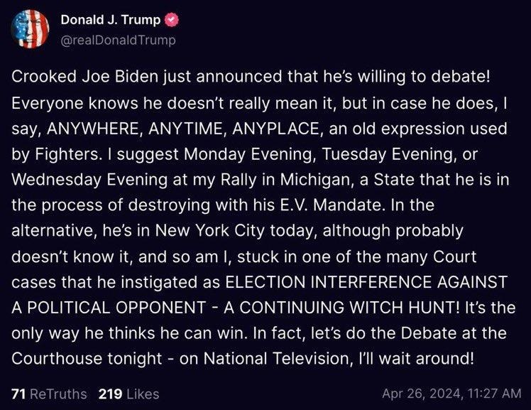 There's a reason Joe's handlers won't let him debate Trump. Biden wouldn't last 30 seconds.