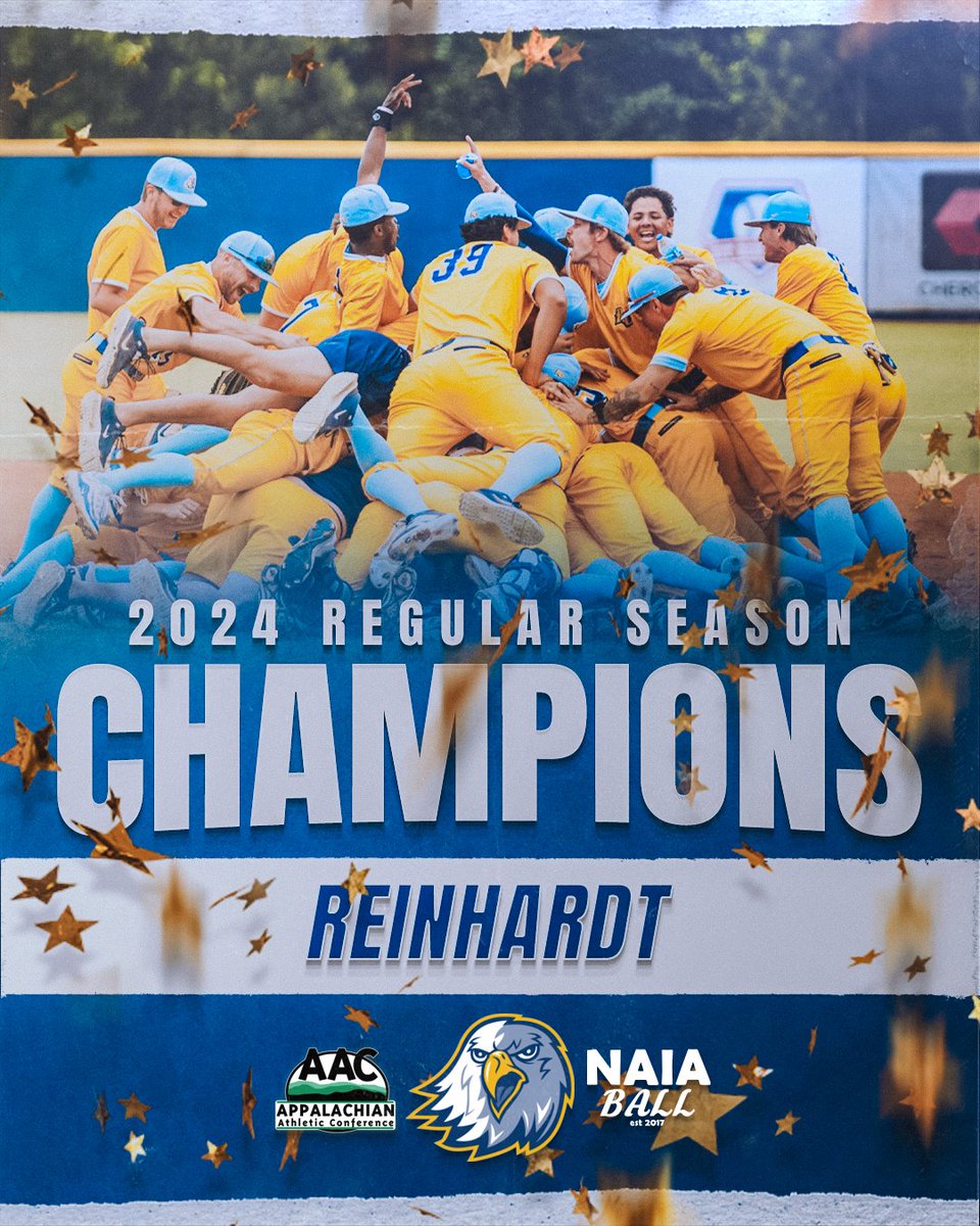 NAIABall's tweet photo. 🚨#9 Reinhardt (35-14) clinches their first AAC Regular Season Championship in program history! The Eagles will be the #1 seed in the AAC conference tournament next week! 
#NAIABall @RUBaseballAAC @RU_Eagles @AACsports https://t.co/hDlDV7GtPI