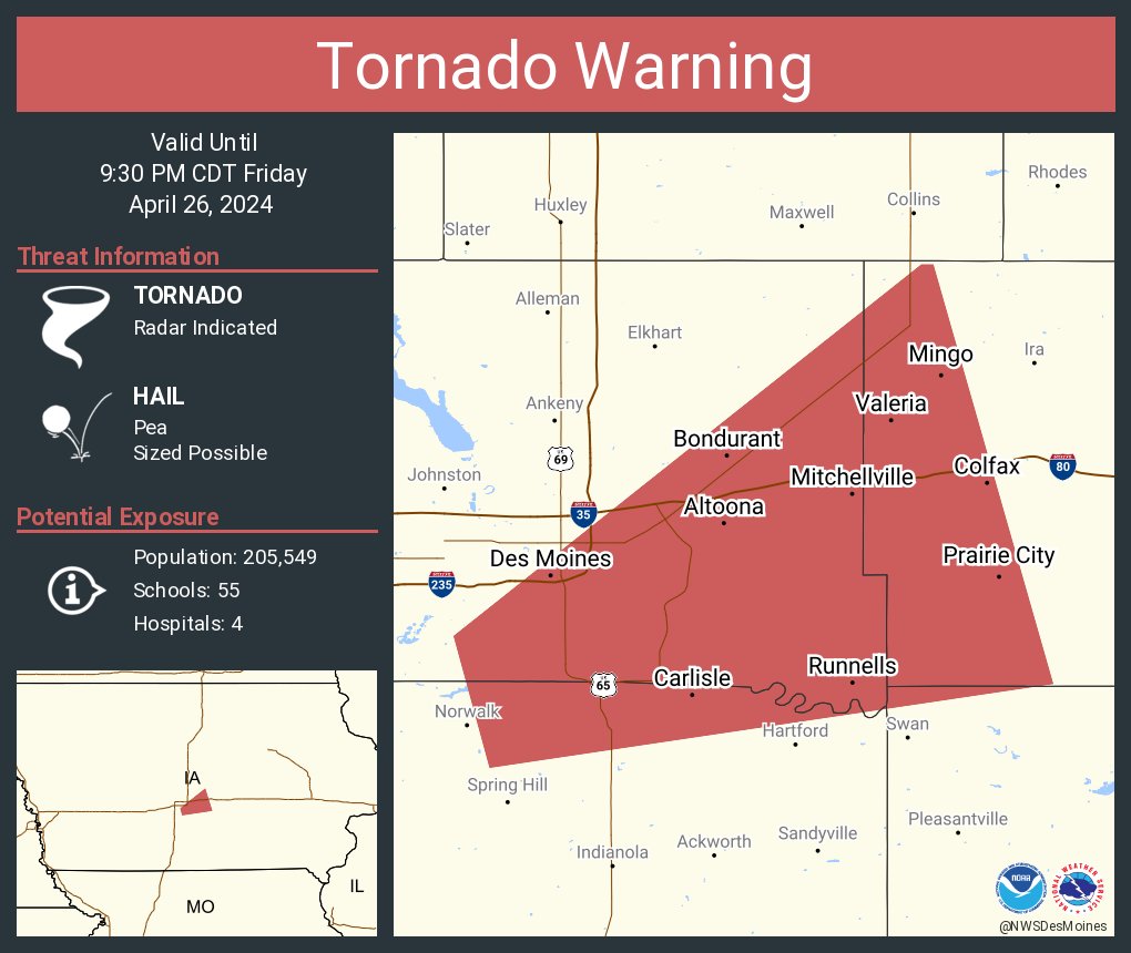 Tornado Warning including Des Moines IA, Altoona IA and Pleasant Hill IA until 9:30 PM CDT