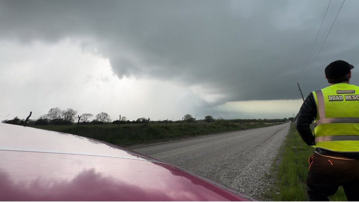 Funnels 1 (West of Fort Scott Kansas) and 2 (North of Fort Scott Kansas) right before it touched down 50 yards from us! @NWS #tornado #Funnel #Stormchaser