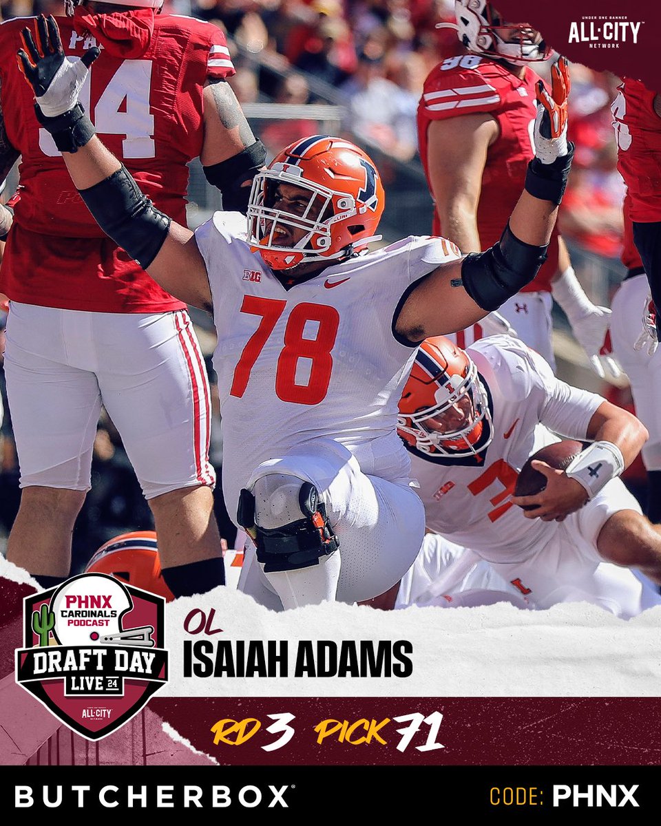 With the 71st pick in the 2024 NFL Draft, the Arizona Cardinals select Isaiah Adams! Welcome to the desert, Isaiah!