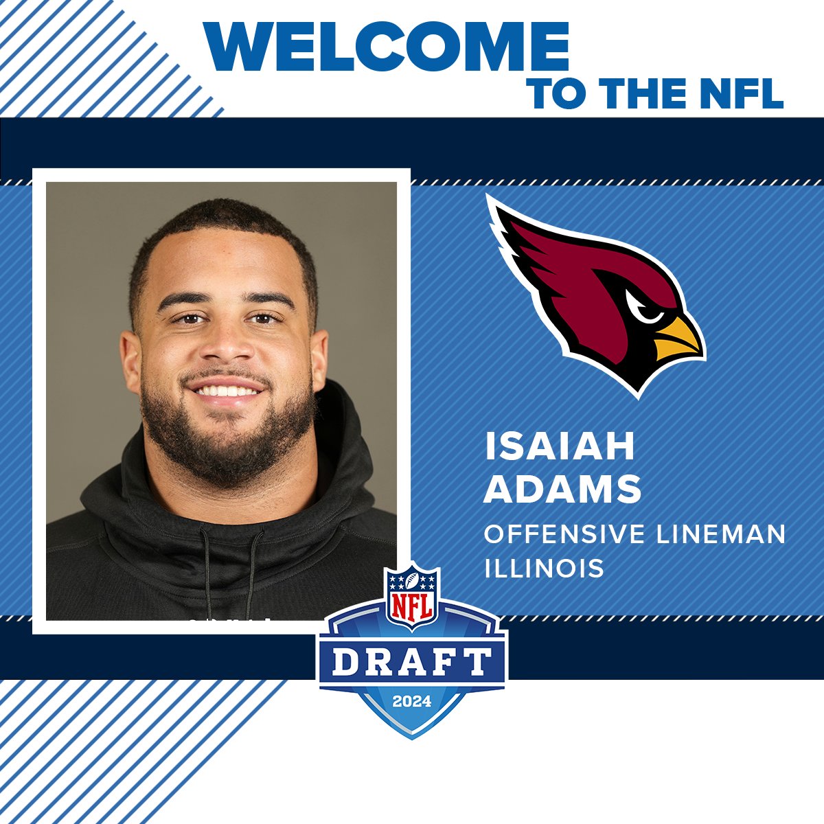 With the 71st overall pick in the 2024 NFL Draft, the Arizona Cardinals selected offensive lineman Isaiah Adams from Illinois. MORE: 12news.com/article/sports…