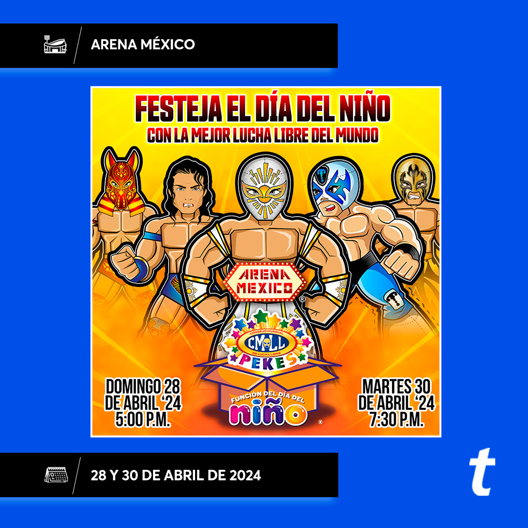🎊 ¡Celebra el día de la niñez con la mejor lucha libre! 🤼‍♂️ Este 28 y 30 de abril la @Arena_MX se llenará de emoción junto a los pequeños fans del @CMLL_OFICIAL ⭐ No te quedes fuera de esta gran experiencia 👇 tkmx.link/CMLL_DíaDeLaNi…