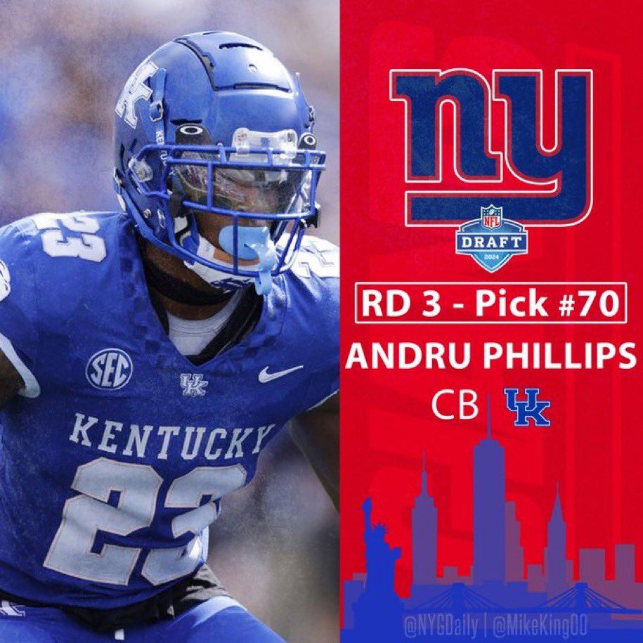 Huge congratulations to Kentucky Future Stars alum Andru Phillips on being drafted in the 3rd round pick #70 overall to the NY Giants!! Congrats Dru well deserved! #Brotherhood🏈🏈🏈 @AndruPhillips @UKFootball @vincemarrow