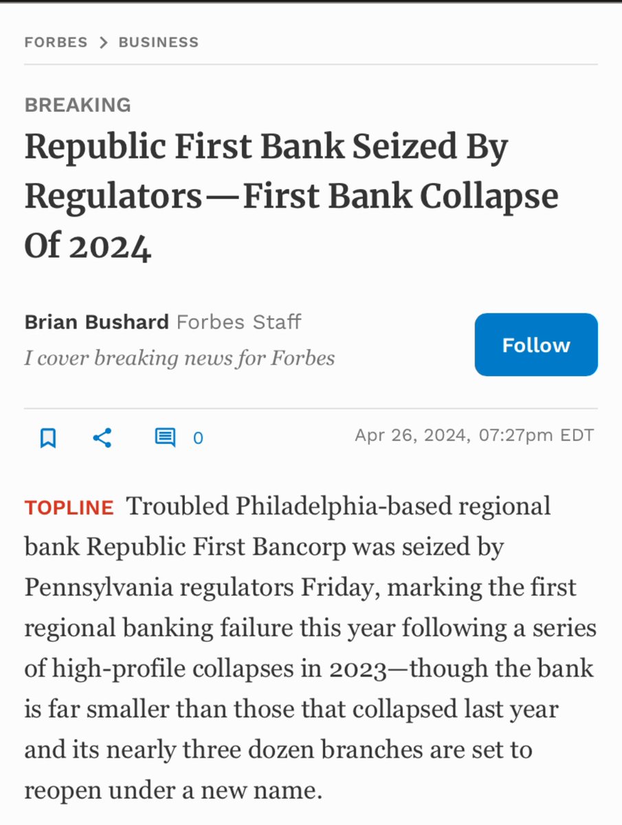 💥It's another weekend for America & a bank gone Forbes is stressing on the fact that it is the first collapse of this year.