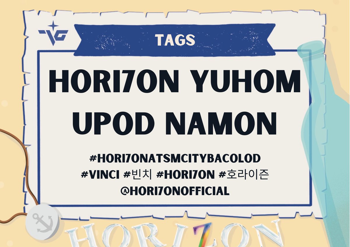 [🎉] TWITTER PARTY 

Be ready to be captivated by the charisma of HORI7ON as they land in the City Of Smiles, Bacolod City! 😉

Show your excitement by using the tags below! 🤩

HORI7ON YUHOM UPOD NAMON
#HORI7ONatSMCityBacolod
#VINCI #빈치 #HORI7ON #호라이즌
<a href="/HORI7ONofficial/">HORI7ONofficial</a>