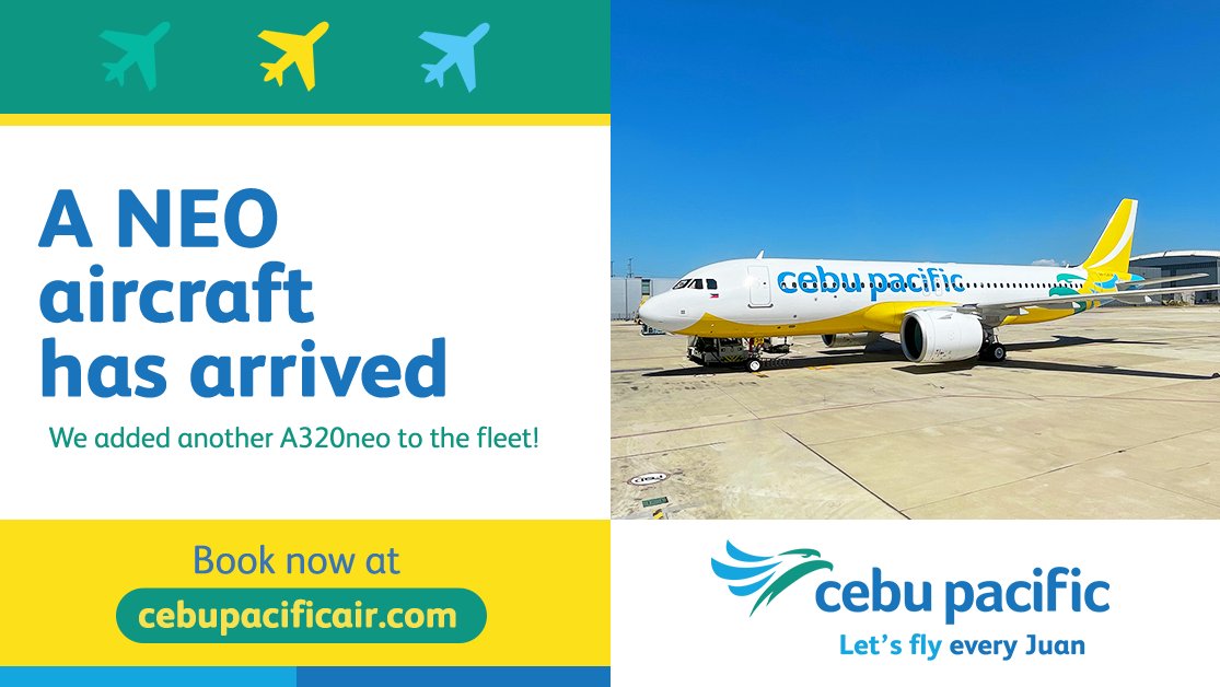 CEB News: Our new fuel-efficient A320neo arrived on Apr 17, 2024. It’s our 4th delivery this year in our commitment to provide safe, reliable, affordable and sustainable flights for everyjuan!

Read more here: cebupacificair.com/en-PH/pages/ab…

#LetsFlyEveryJuan