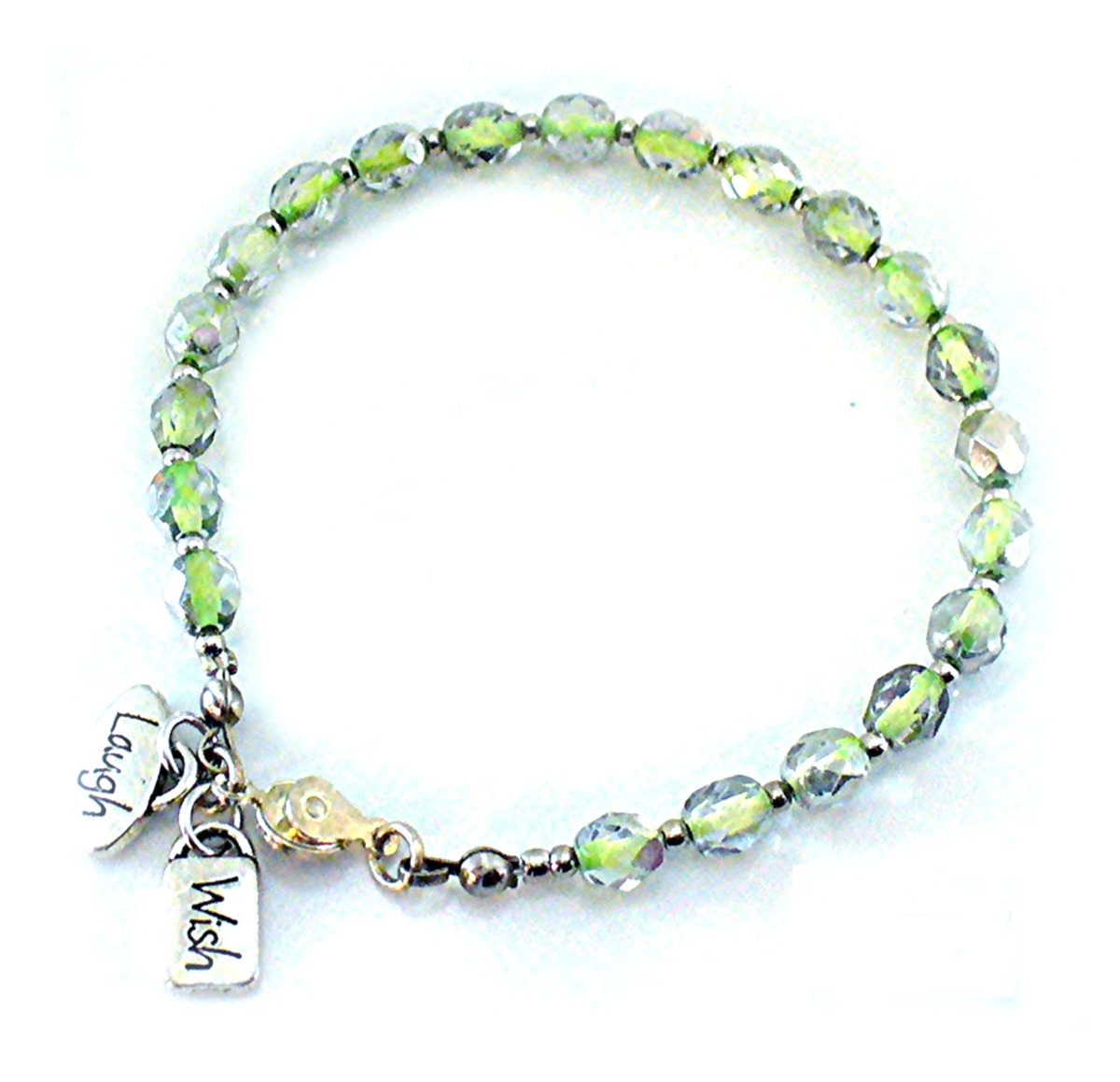 Green Crystal Bracelet, Wish Laugh Charms, Classic Minimalist Czech Beaded, Bracelet, Cute Little Silver Clasp tuppu.net/9a7699c5 #chakrabracelets #GreenBracelet