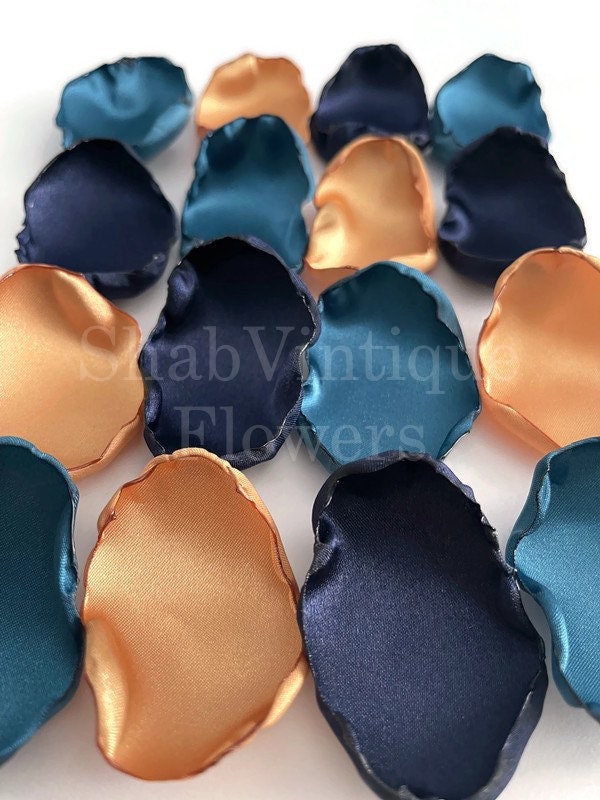 Transform Your Wedding Aisle into a Majestic Path of Colors with our Dark Teal, Navy Blue, and Old Gold Flower Petals! Perfect for your flower girl's basket or as stunning aisle decor, these petals promise to add that touch of regal elegance to your special day.