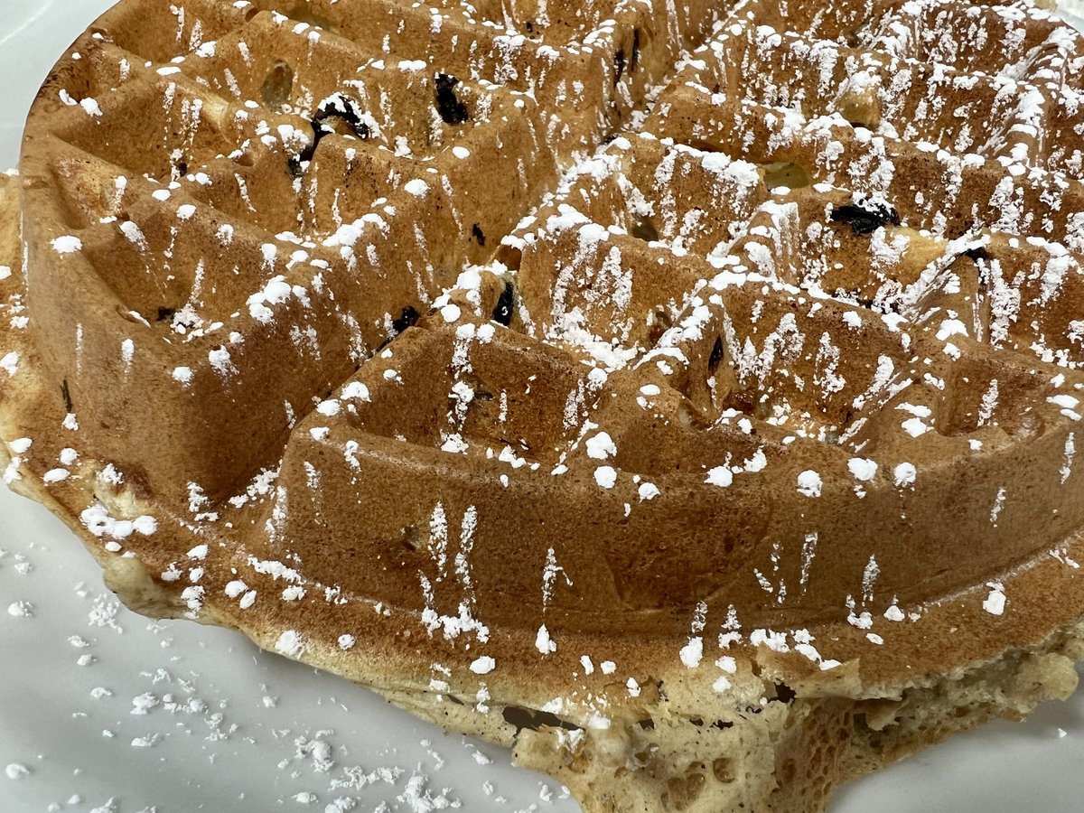 Our breakfast special this weekend is an Apple Cinnamon Raisin Waffle! Enjoy one of our fresh and delicious malted waffles straight out of our waffle maker, made with apples, raisins, and a sprinkling of cinnamon.  #waffles #belgianwaffle #breakfastspecial #weekendspecial
