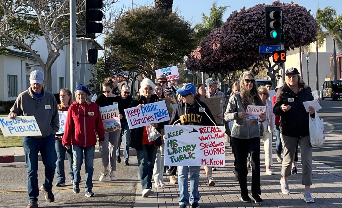 HBPL supporters marched tonight after a moment of reflection in remembrance of former mayor Shirley Dettloff, a Huntington Beach icon and public library lover.