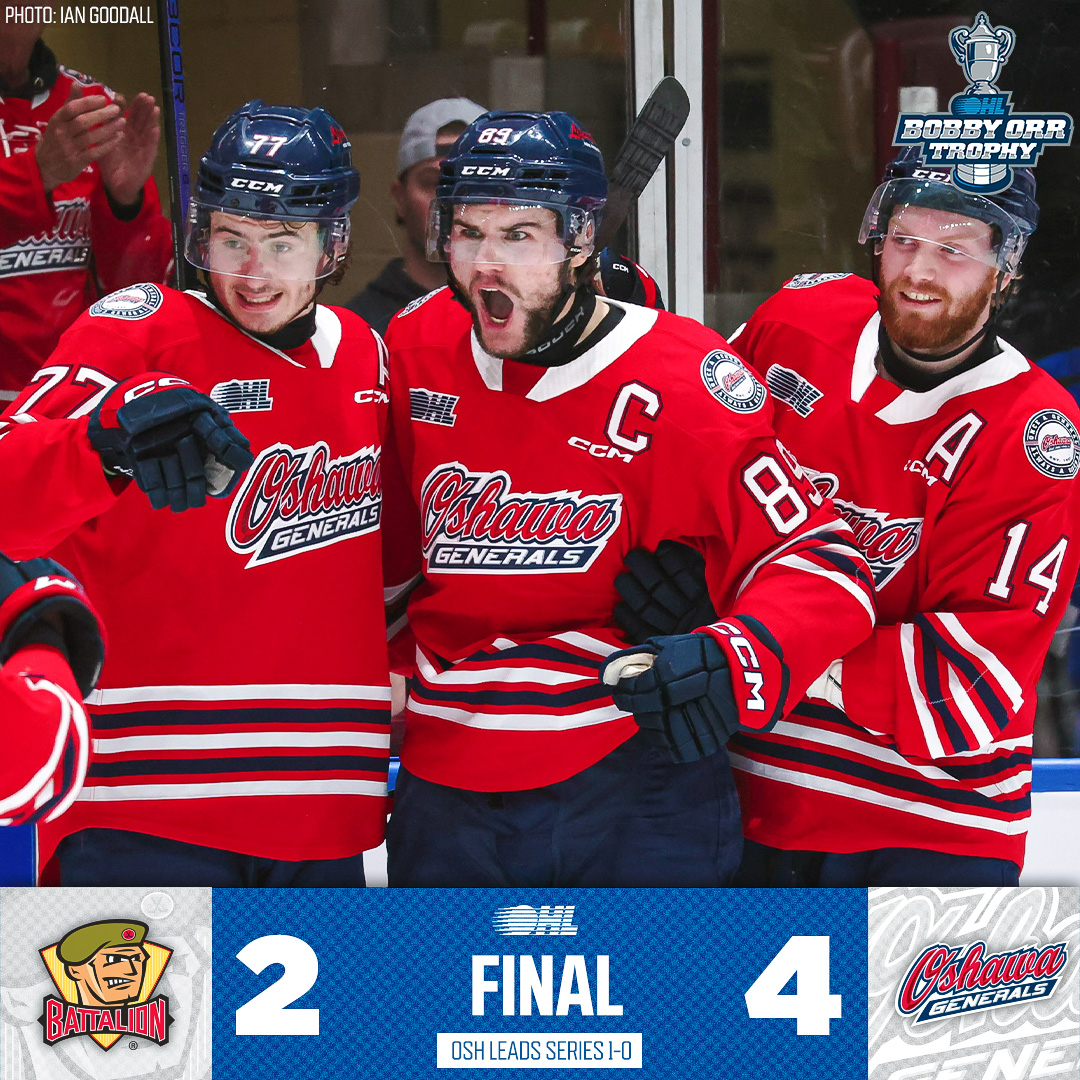 The @Oshawa_Generals score four unanswered goals to grab the Game One victory! #OHLPlayoffs | #OSHvsNB