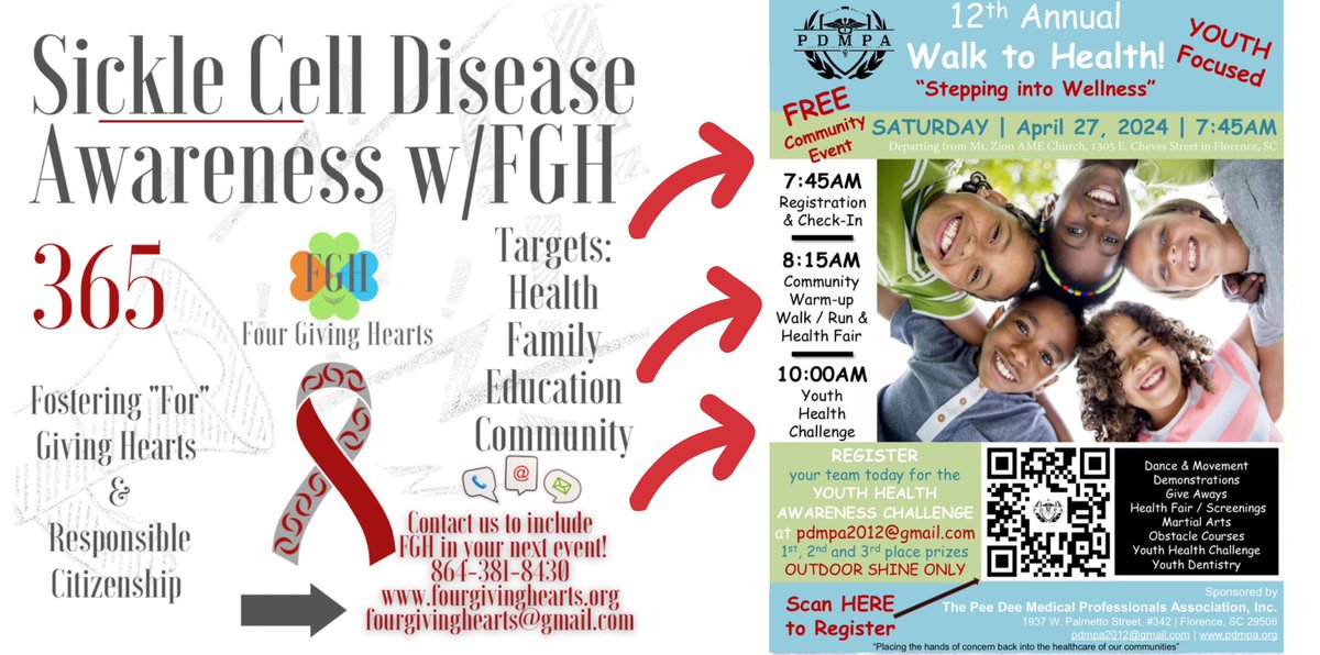 Focusing on 1. Health, 2. Family, 3. Education, and 4. Community! We foster 'for' giving hearts and responsible citizenship. #FGH #fourgivinghearts #sicklecelldisease #sicklecelltrait #sicklecellwarriors