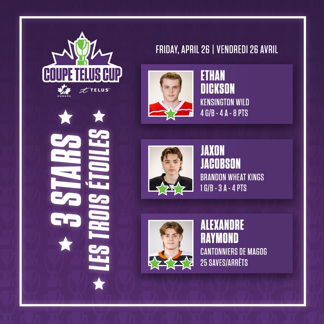 Your #TELUSCup 3 Stars for Friday! ⭐️⭐️⭐️ Vos 3 étoiles du vendredi à la #CoupeTELUS! ⭐️⭐️⭐️