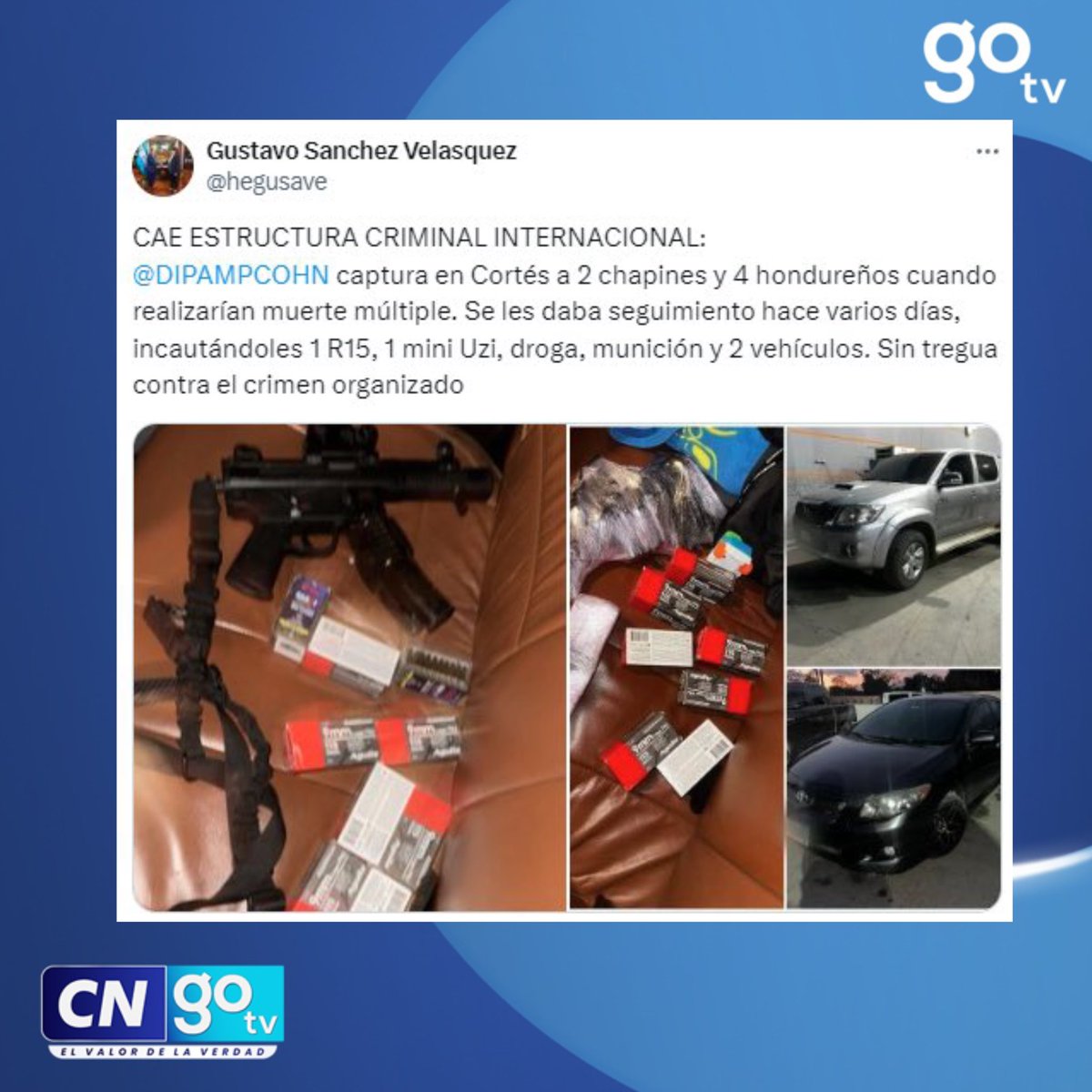 #CNGOTV 🔴 Secretario de Seguridad, Gustavo Sánchez Velásquez, informa la captura de seis miembros de una estructura criminal internacional en el departamento de Cortés. #GustavoSanchez #Cortés #Seguridad