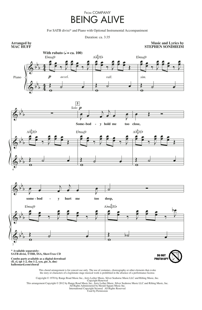 Stephen Sondheim Being Alive (from Company) (arr. Mac Huff) Sheet Music Notes freshsheetmusic.com/stephen-sondhe… #stephensondheim #musical #broadway