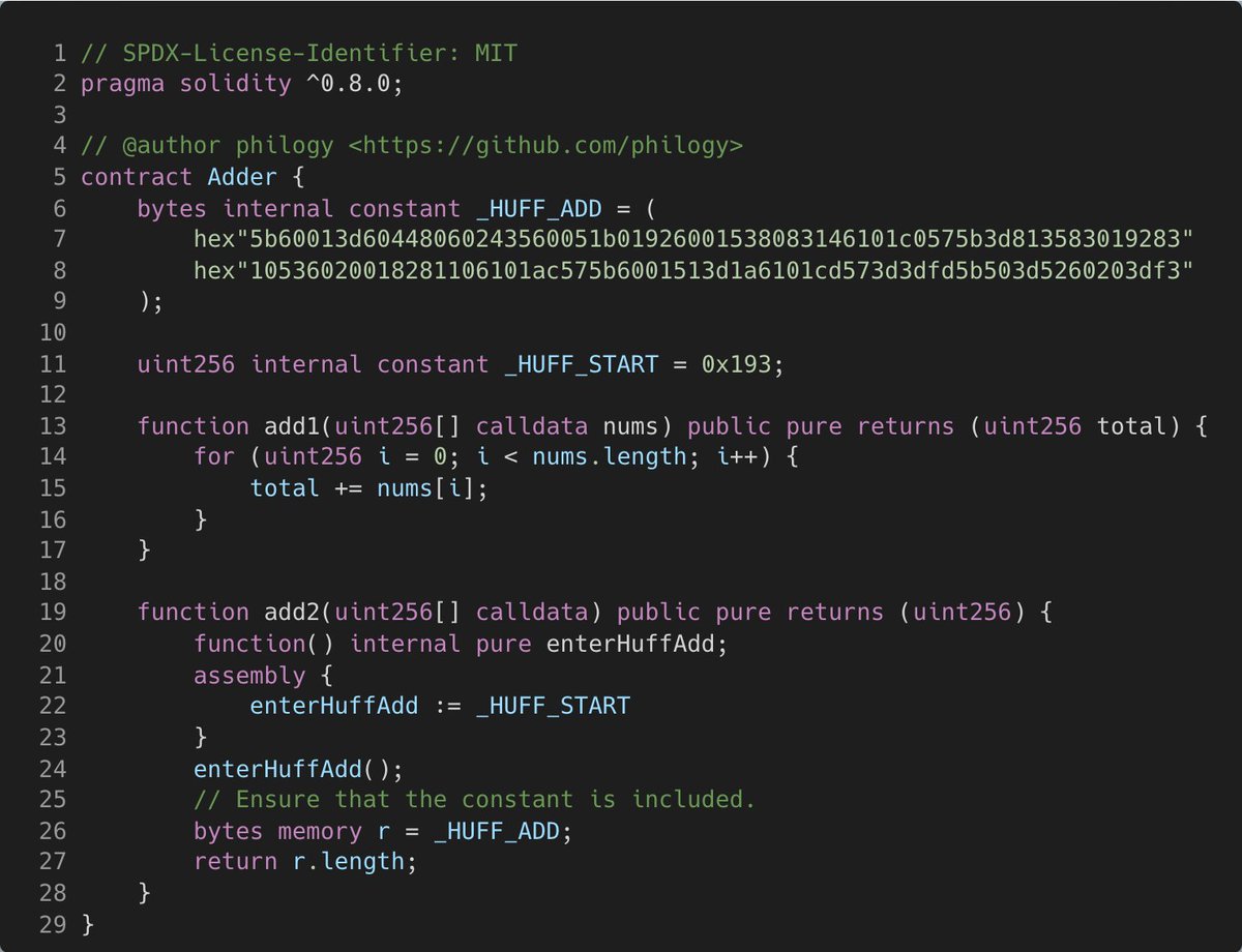 Another Solidity man-made horror beyond my comprehension just dropped.

(New way to inject Huff into Solidity that is slightly cleaner, composable and likely verifiable on etherscan)