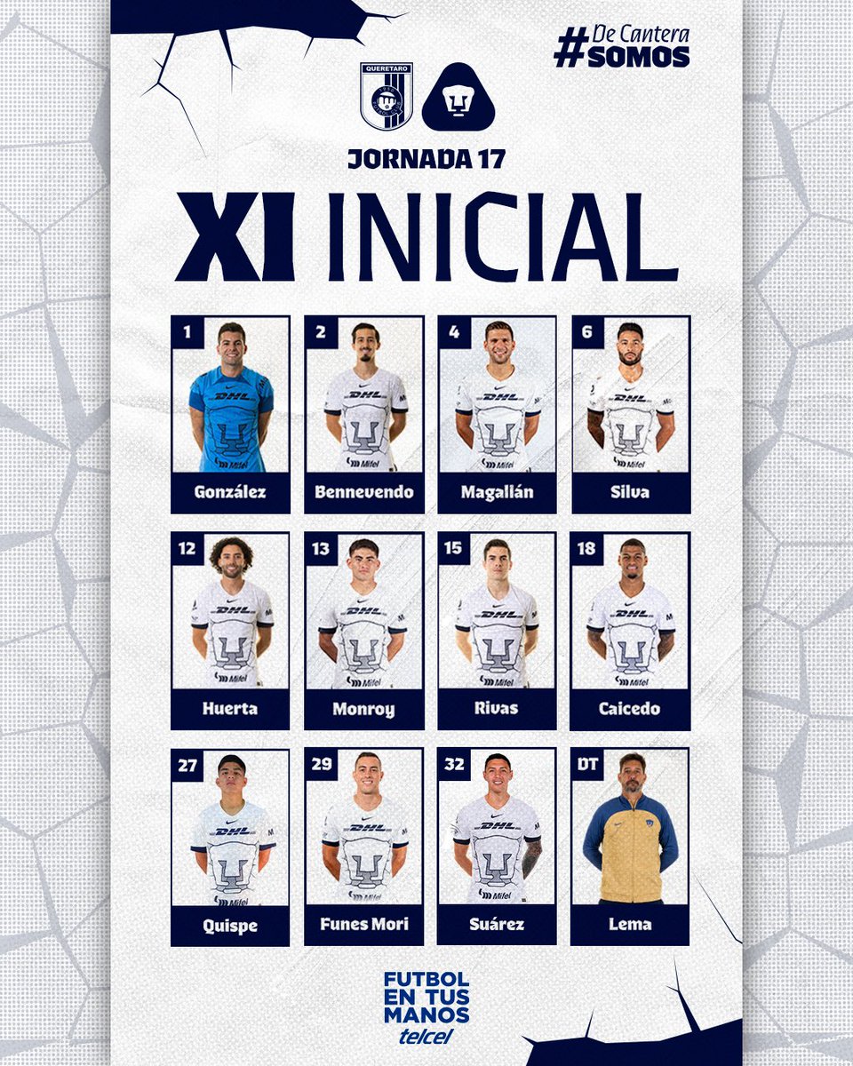 Nuestro XI inicial 🔥🐾

#DePumasSoy #DeCanteraSomos #FutbolEnTusManos @Telcel