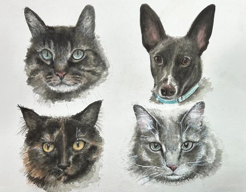 CEO of watercolor Janice Hartwig Thielsen (@jthielsenart on Instagram) find her amazing work at Solar Arts at Art-A-Whirl® May 17-19. Pet Portraits are an incredibly meaningful gift that lives on forever. Give one to someone or yourself! #artawhirl #solararts