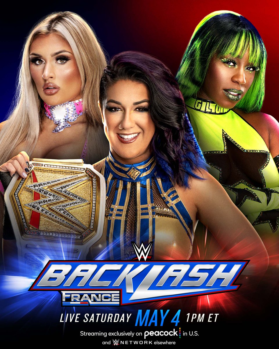 IT'S GOING TO BE A TRIPLE THREAT MATCH FOR THE WWE WOMEN'S CHAMPIONSHIP at #WWEBacklash! 🔥🔥🔥 @itsBayleyWWE defends against @tiffstrattonwwe and @TheTrinity_Fatu! Who leaves France with the gold? 🏆 🎟️: ticketmaster.fr/fr/manifestati…