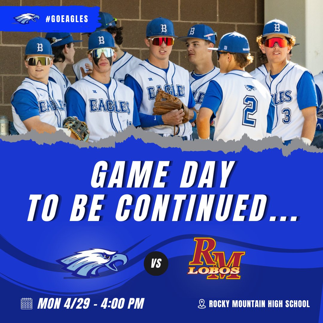 UPDATE: A 5-5, top of 8th nail biter gets called for weather! ** Game to be continued Monday at 4:00 PM at Rocky Mountain ** Let's GO Eagles!! Photo credit: Trent Tanner