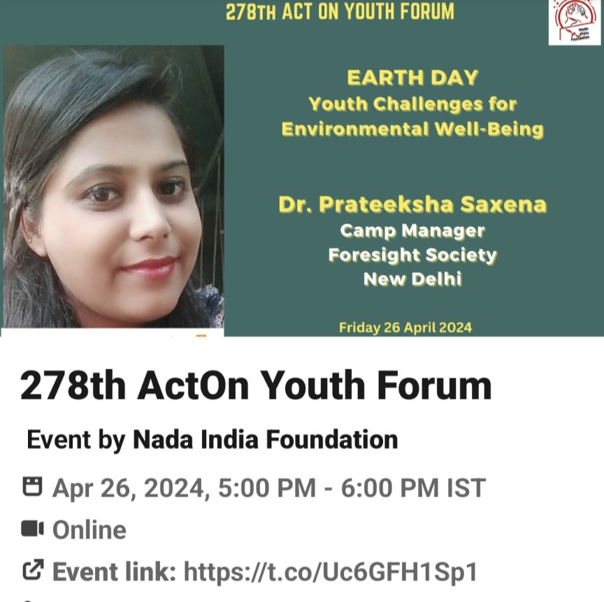 दोस्तों, नाडा इंडिया युवाओं के महत्वपूर्ण मंच यूथ फोरम  को LinkedIn के माध्यम से भी आगे ले जा रही है। शुक्रवार का फोरम यहां लाइव था। युवाओं में जिसकी सकारात्मक प्रतिक्रिया देखने को मिली है। भविष्य में भी महत्वपूर्ण विषयों पर यह प्रयास जारी रहेंगे।
#YouthForum #NYIN #EarthDay