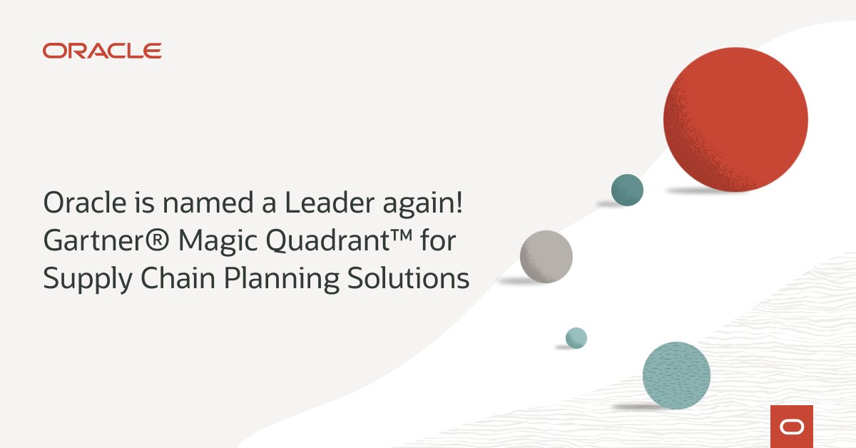 @Oracle named a Leader again in the 2024 Gartner® #MagicQuadrant for Supply Chain Planning Solutions! social.ora.cl/6019bFD2D #SupplyChainPlanning #SCP #OracleCloud