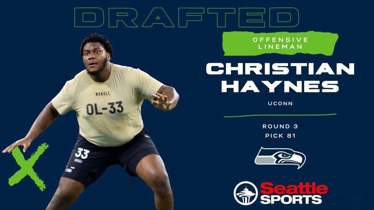 #Breaking: The #Seahawks have selected OG Christian Haynes from UCONN at pick No. 81 of the third round. Watch live #NFLDraft coverage on SeattleSports.com.
