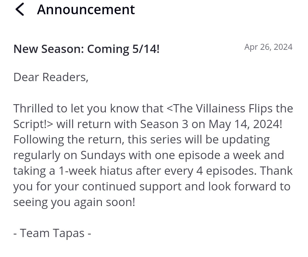 <The Villainess Flips the Script!> will be back with season 3 on Tapas on May 14

🔗 m.tapas.io/series/the-vil…