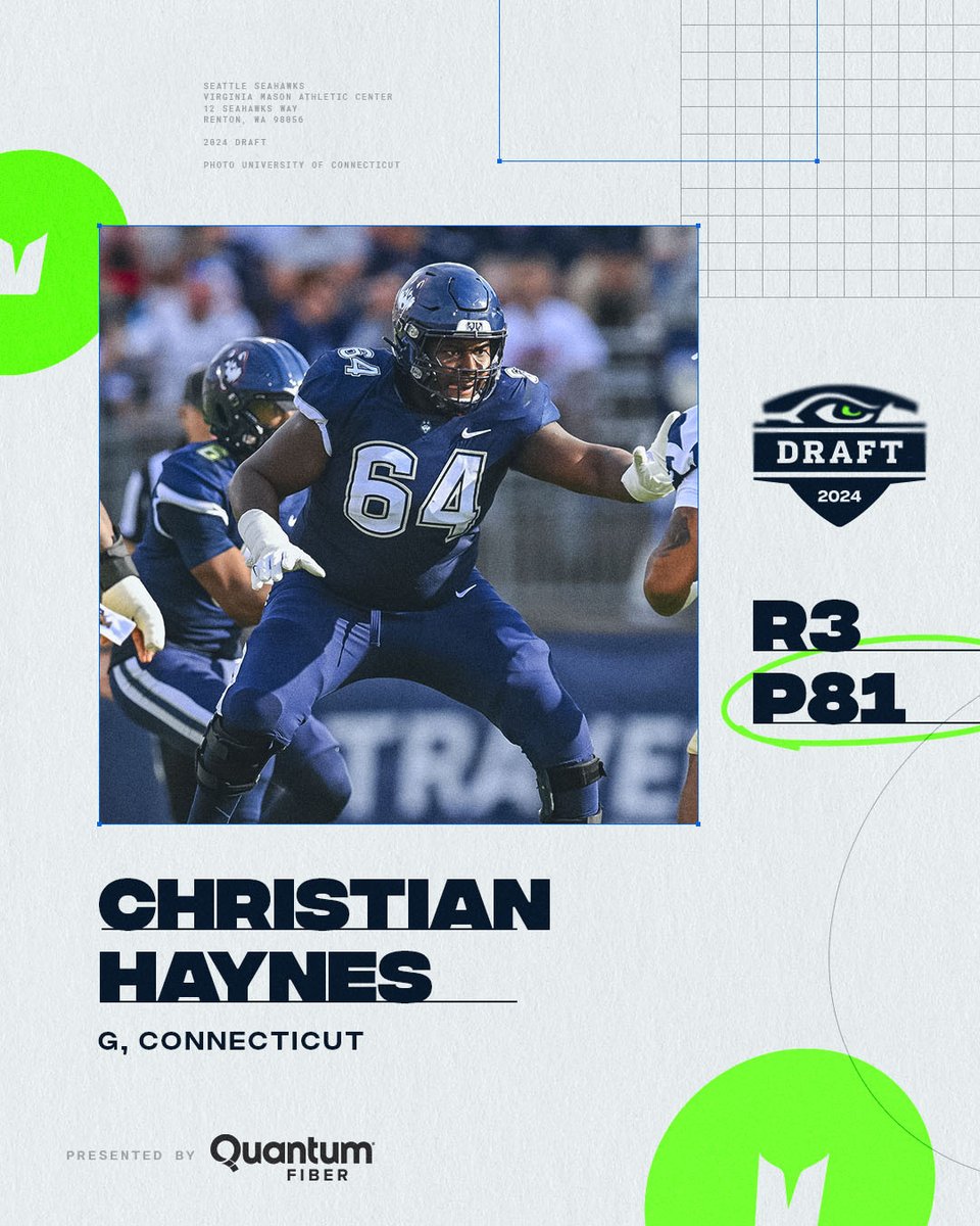From coast to coast. With the 81st pick, we've selected G @C_Haynes70! @UConnFootball | @QNTMFiber